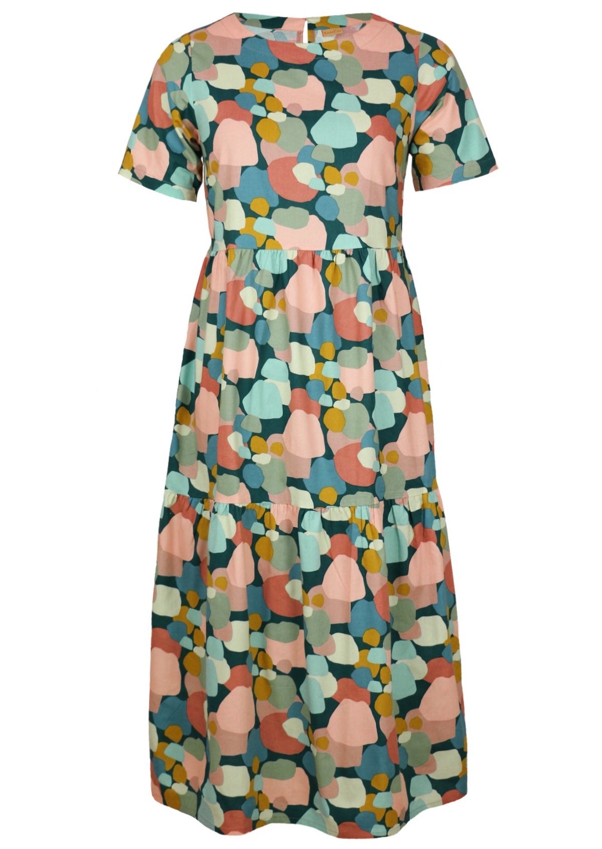 front view 100% cotton tiered midi dress