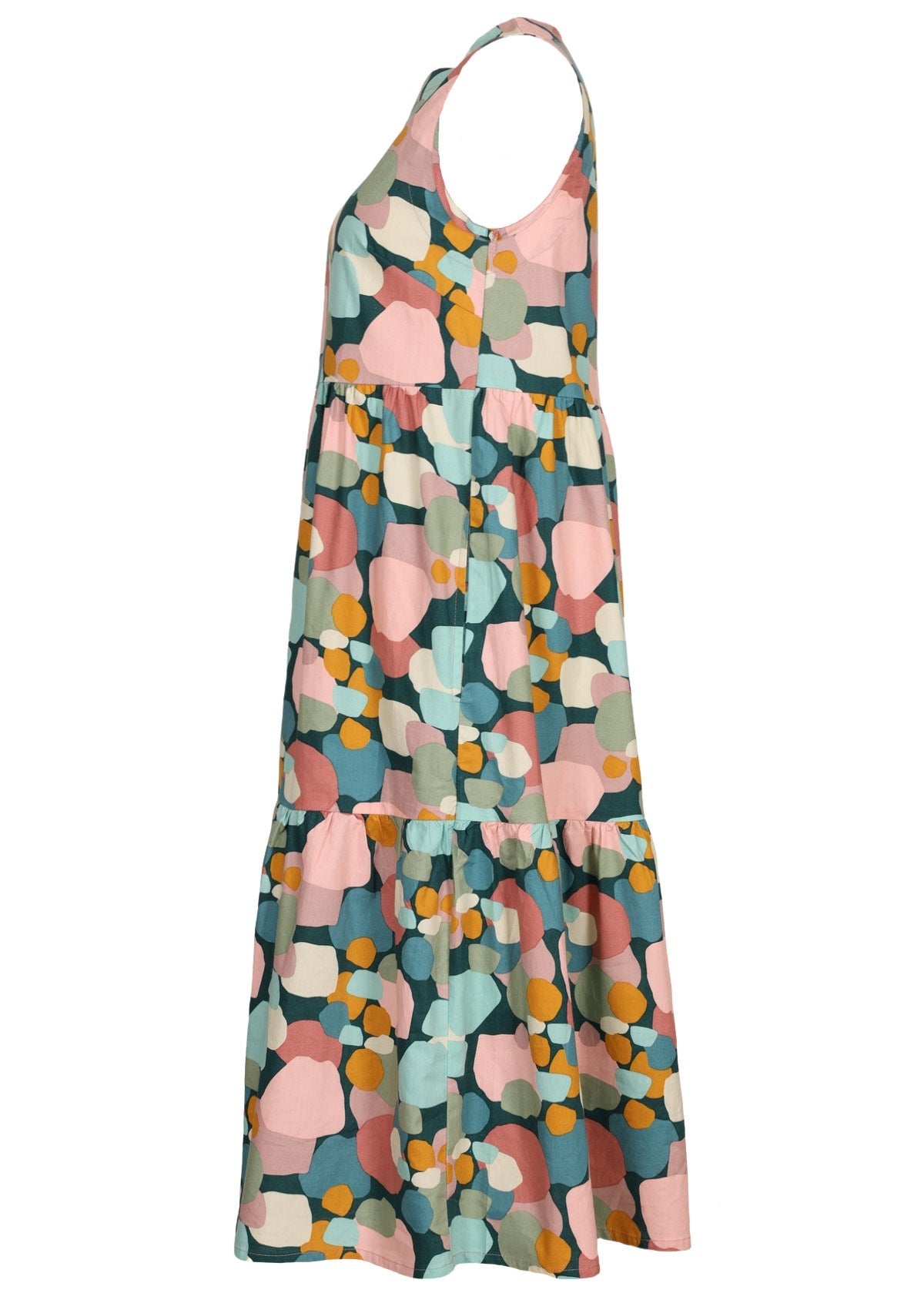 side view sleeveless midi dress in spot print