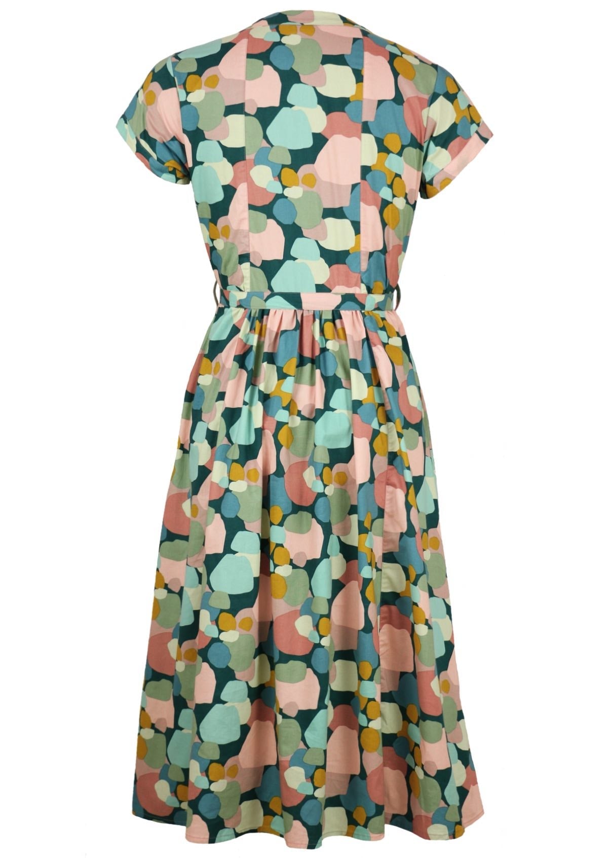 back view midi dress with pink tuck pleats below back