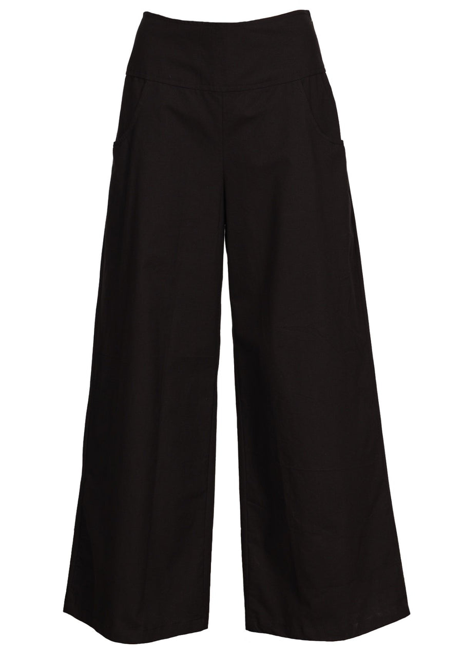 Remi Pant wide hight waistband wide leg side zipper pockets 100% cotton black | Karma East Australia
