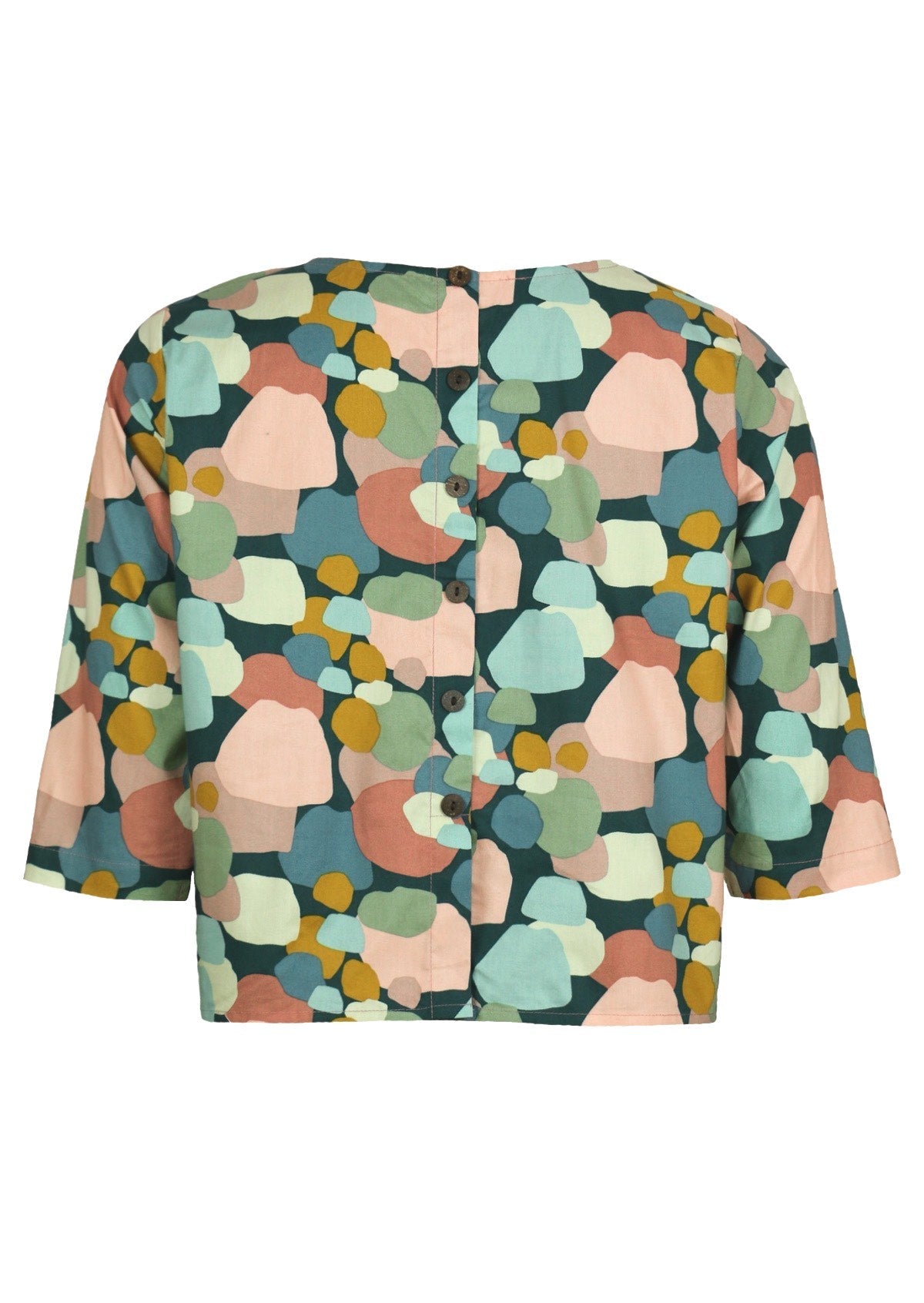 Loose Fit 3/4 Sleeve Top Decorative Buttons down BackFront