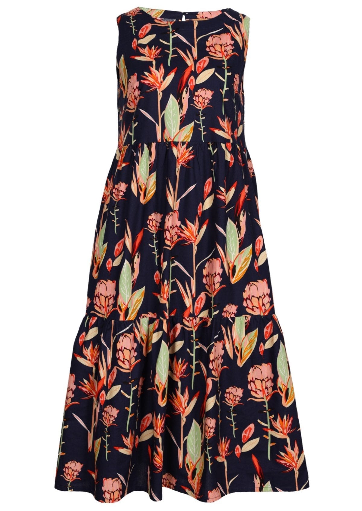 Sleeveless, Tiered Cotton Printed Dress