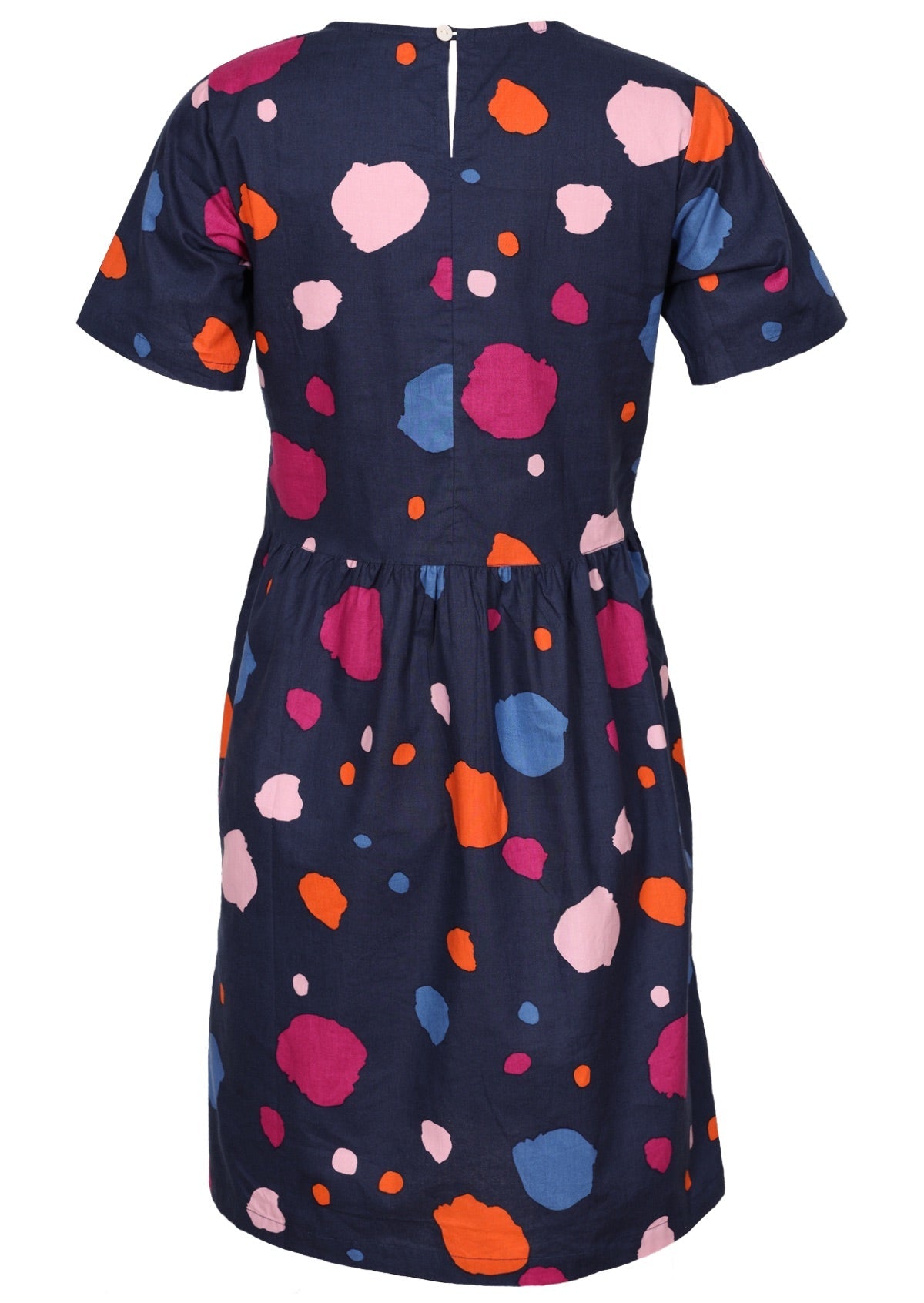 Back View Short Sleeve Printed Cotton Dress