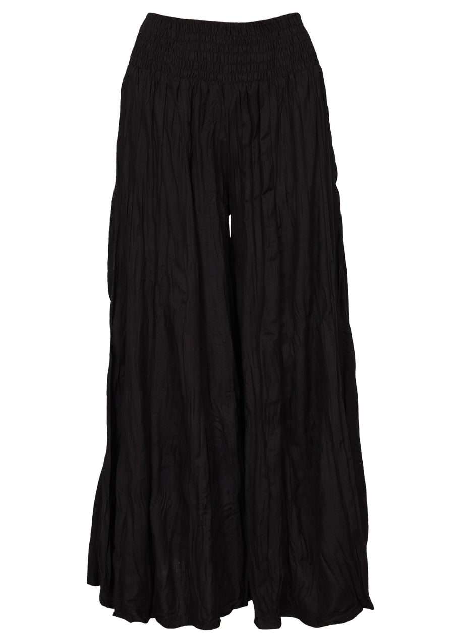 Umbrella Pant ultra wide leg elasticated, smocked waistband high-mid waist soft rayon black | Karma East Australia