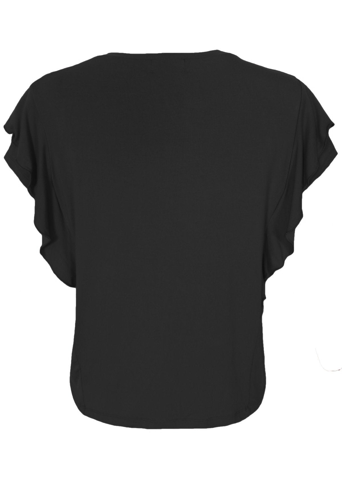 Back view basic women's short sleeve top.