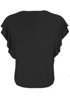Back view basic women's short sleeve top.