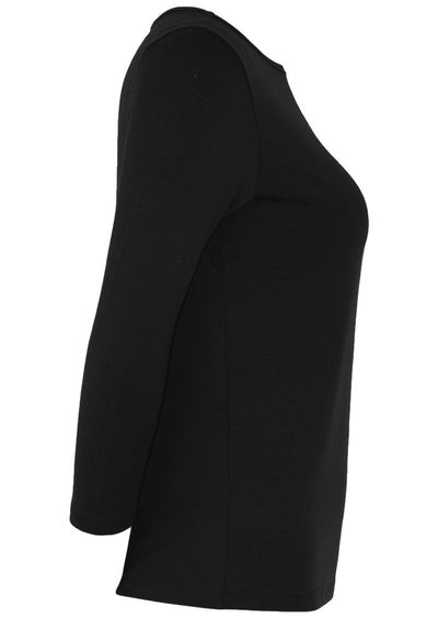 side view 3/4 sleeve black women's top