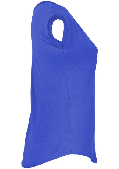 side view short sleeve basic women's top blue
