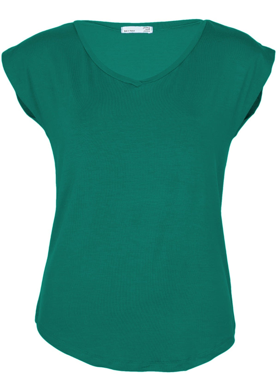Simple Top V-neck Jade Green cap sleeve stretch rayon jersey top | Karma East Australia