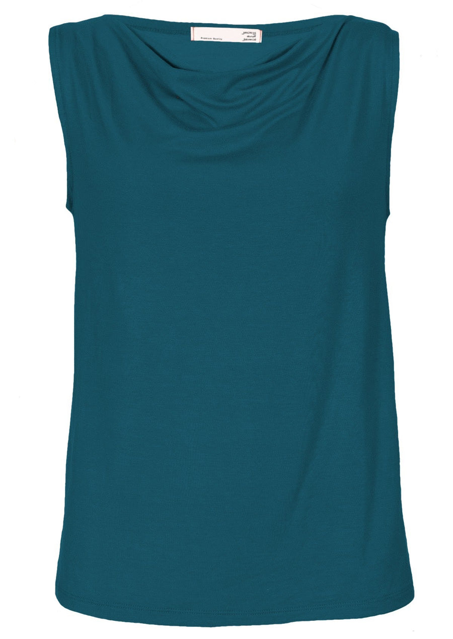 Cowl Neck Singlet Top sleeveless cowl neck fitted soft stretch rayon teal blue | Karma East